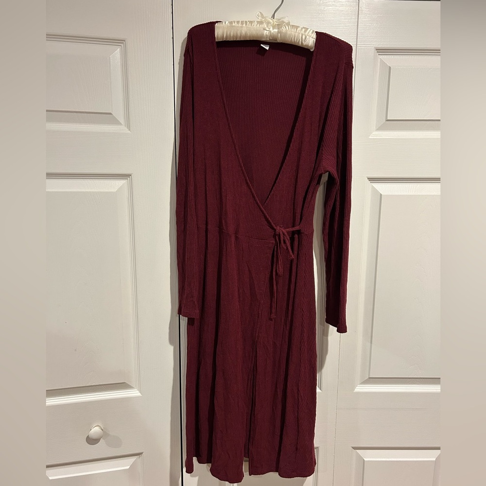 Old Navy Maroon Ribbed Wrap Dresss